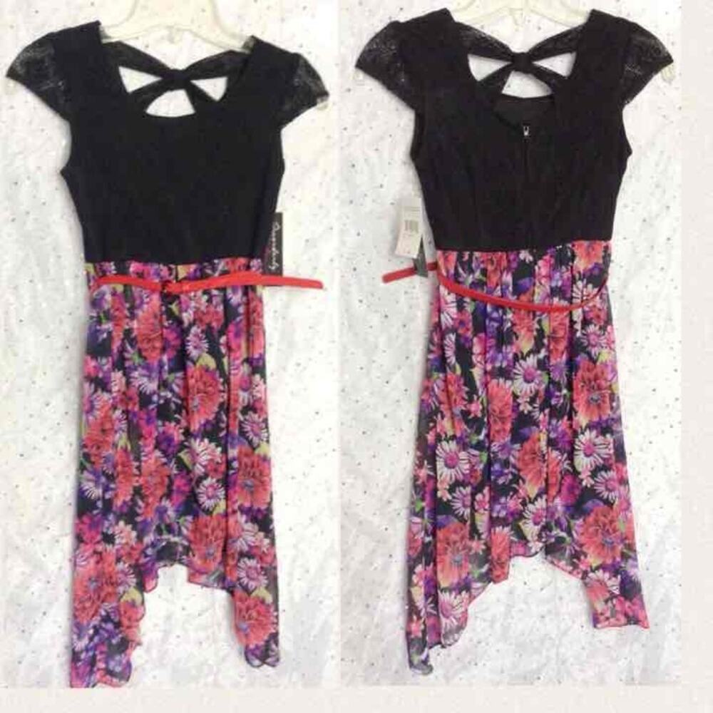 DISORDERLY KIDS Black Pink Floral Dress 10 NEW